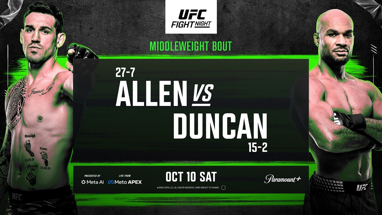 UFC Fight Night: Allen vs. Duncan Odds Courtesy Of MyBookie
